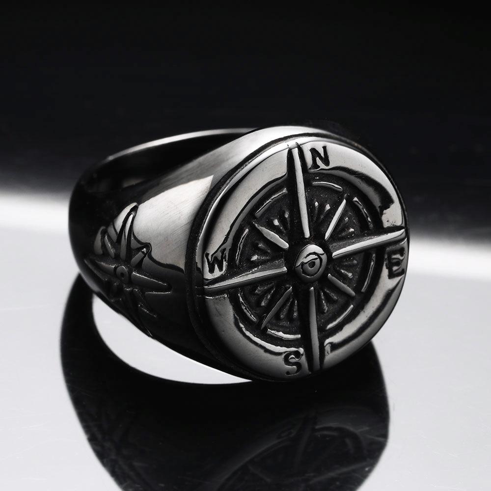 Круглый компас в стиле ретро, ​​мужское кольцо из титановой стали, модное кольцо из нержавеющей стали 9