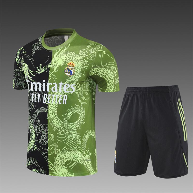 2426 Maglia Real Madrid Manica Lunga Mezza Zip Maglia da Allenamento Calcio Pre-Partita Maglia da Gara Tuta Adulto Manica Corta Bambino