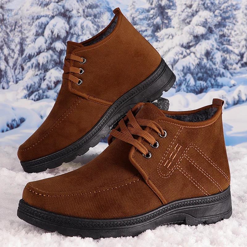 Winter Men Shoes Warm Fur Snow Boots Waterproof Suede Furry Leather Ankle Chelsea Boots Male Fluffy Plush Shoes Outdoor Footwear