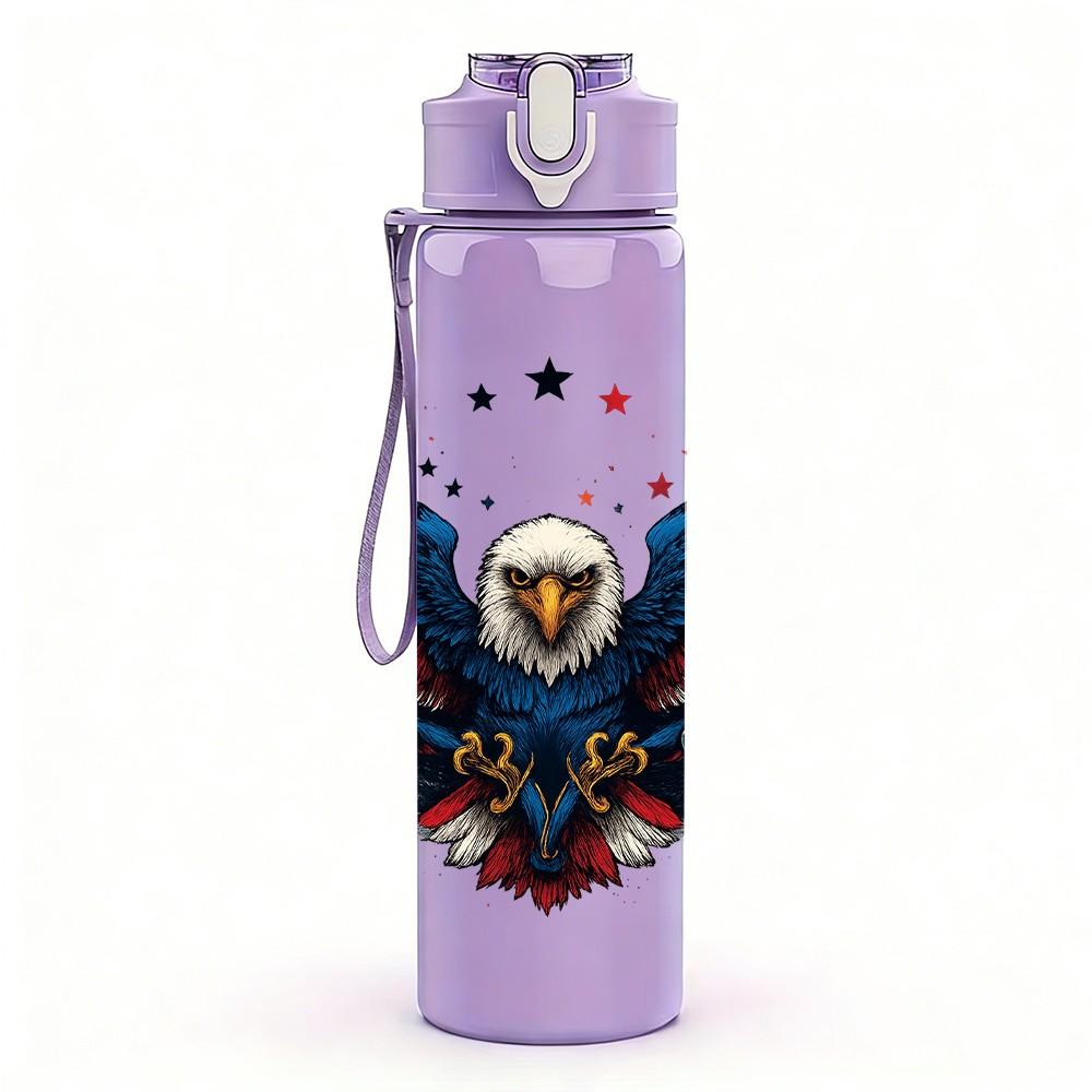 1PC Eagle Patriotic Bird 750ml Color Plastic Sports Water Bottle Leakproof Flip Straw Lid Suitable for Sports Office Home Use