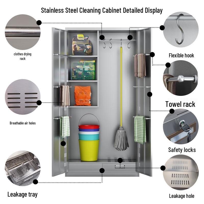 WEZHO Stainless Steel Double Door Cleaning and Tool Storage Cabinet CN plug (adapter included)