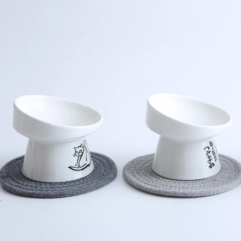 Non-slip Ceramic Cat Bowl Feeder with Raised Stand Bone China Cervical Protect Food Water Ceramic Cat Food Bowl Pet Supplies
