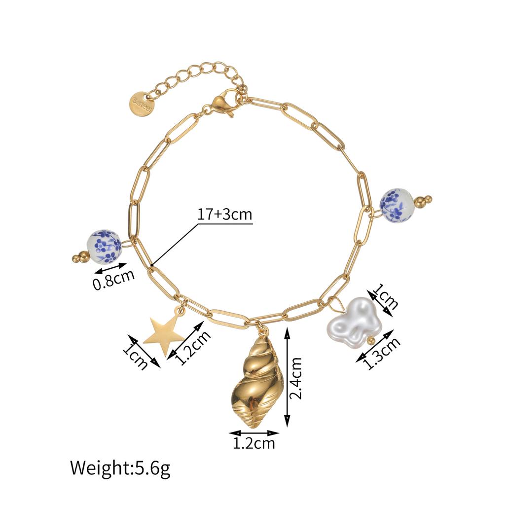 New Trend Gold Plated Stainless Steel Bracelet Ceramic Pendant Ocean Style Shell Conch Accessories Beach Jewelry Gifts for Women