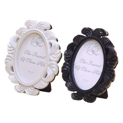 2Pcs Baroque Style Oval Photo Frame Creative Unique Design Picture Holder Bedroom Living Room Home Desktop Decoration Black