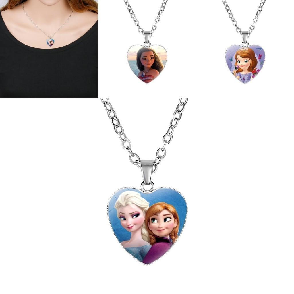 Neue Cartoon Frozen Elsa Prinzessin Herz Anhänger Kinder Halskette Schneewittchen Meerjungfrau Accessoires