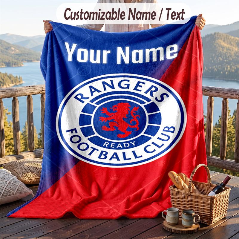 Flannel Blanket Rangers FC Print Custom Name Text Soft Throw for Sofa Bed