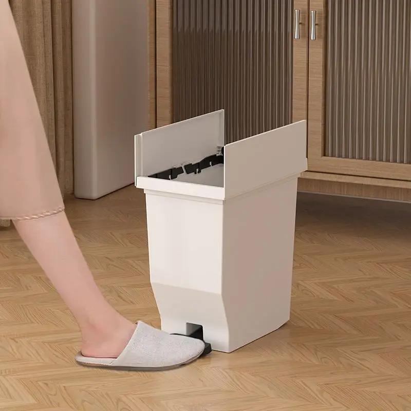 Double Open Cover Wastebasket Pedal-operated Recycle Bin Plastic Largecapacity Kitchen Garbage Can with Rear Wheels Bathroom Bin