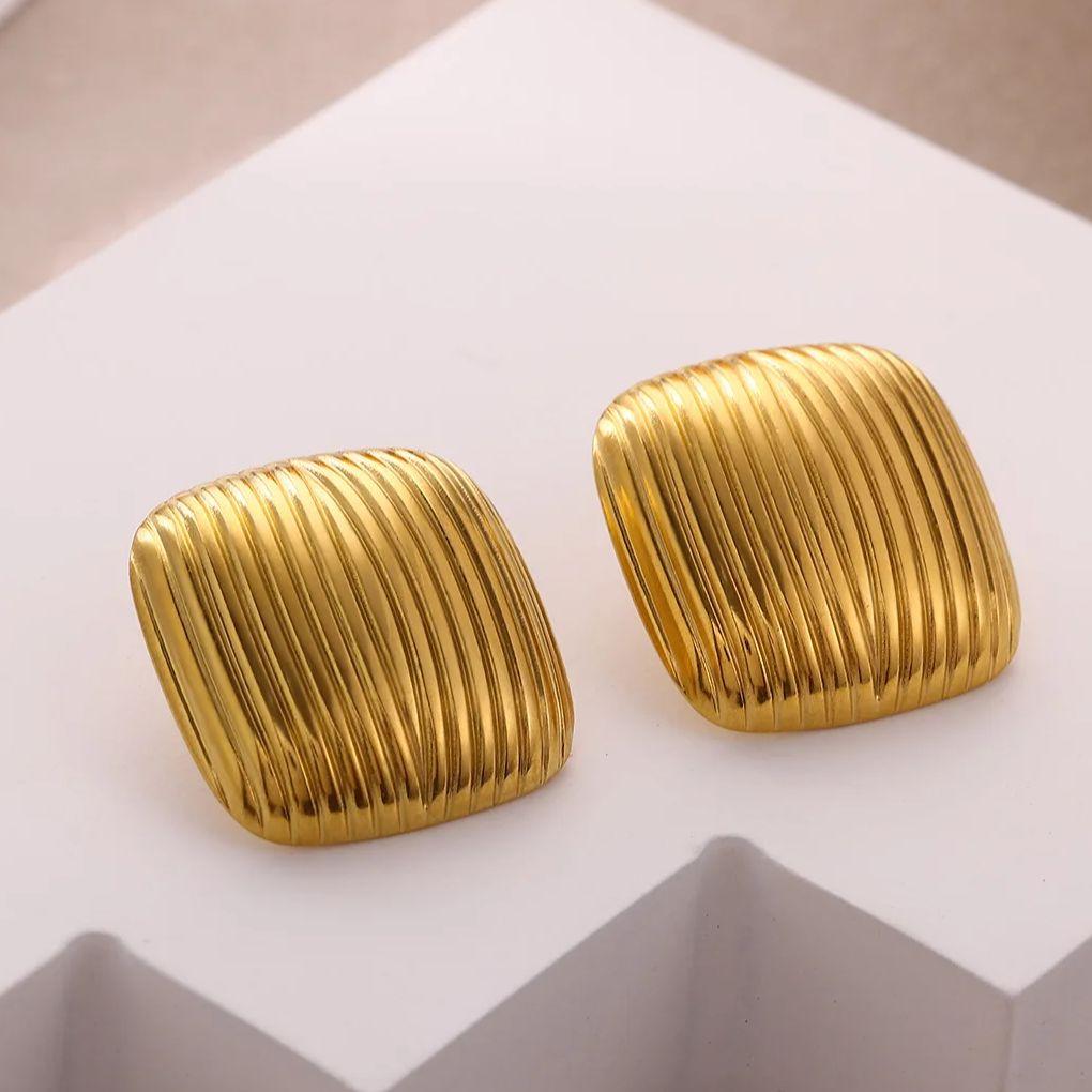 Minimalist Square Textured Striped Stud Earrings for Women Gold Color Stainless Steel Square Earring Trendy Christmas Jewelry