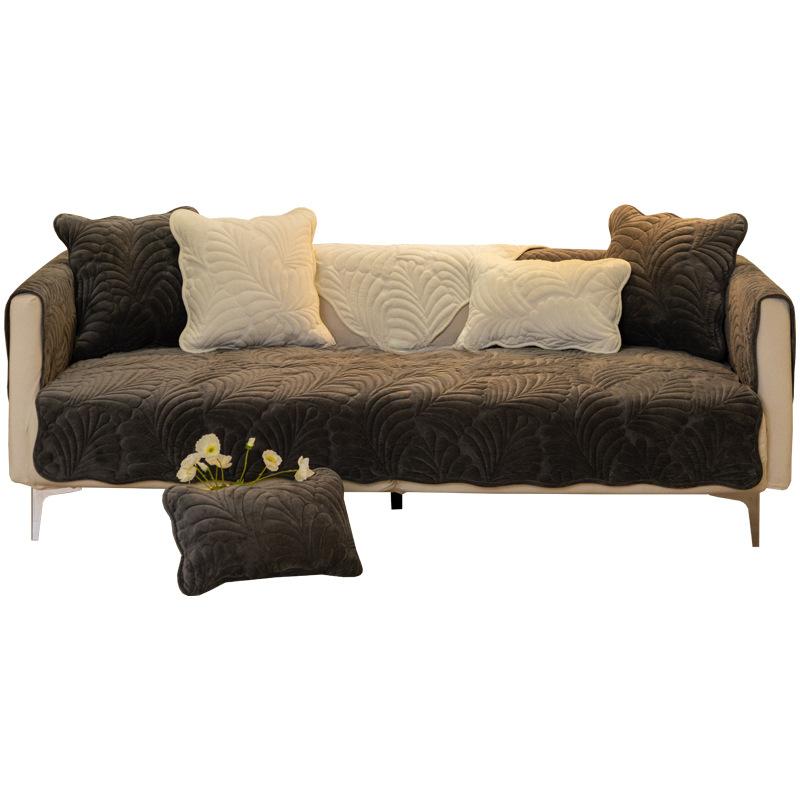 Sofa Cushion Plush Non-Slip Simple Modern Entry Lux Style Leather Cushion Thickened Four Seasons Fleece-lined Sofa Cover Thickened