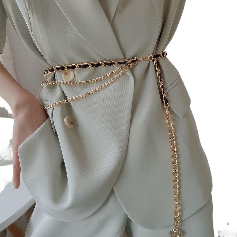 Trendy Minimalist Metal Chain Waist Sash For Women With Elegant Dress And Top Pairing