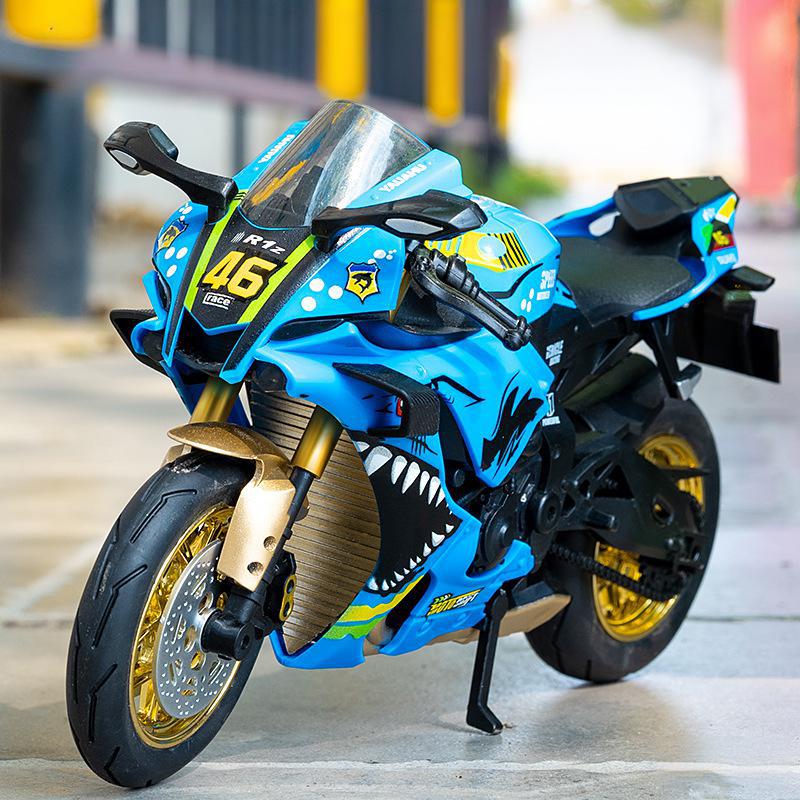 1/10 Yamaha YZF-R1 Alloy Die Cast Motorcycle Model Vehicle Collection Sound and Light Off Road Autocycle Toys Car