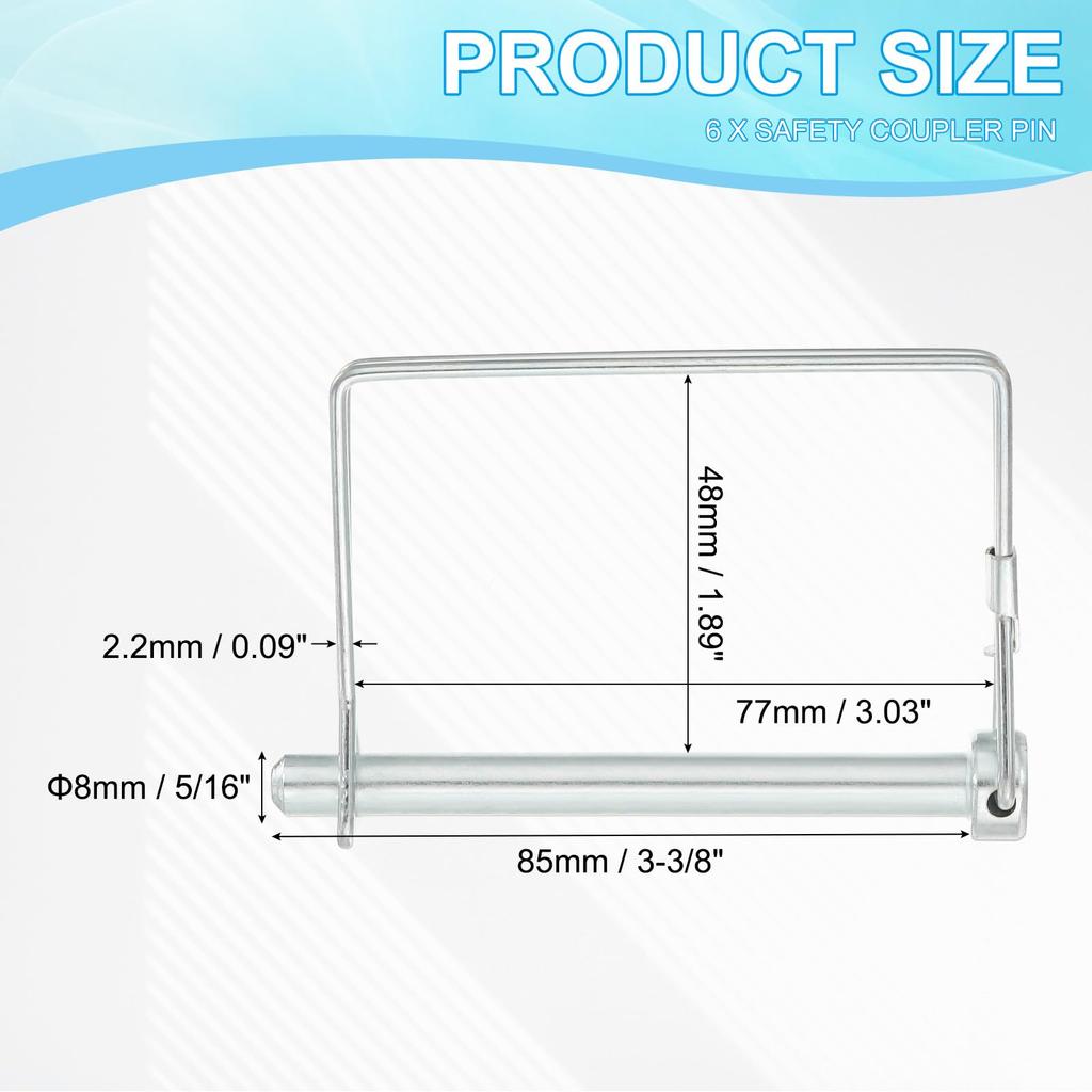 PATIKIL Trailer Coupler Pin 5/16x3-3/8" 6 Square Wires Locking Pin Shaft Locking Pin Safety