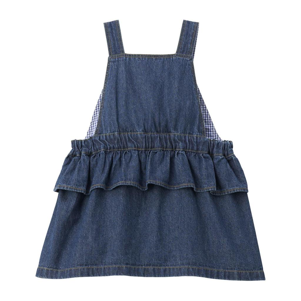 MIKIHOUSE HOT BISCUITS Denim Jumper Skirt for Girls, Indigo Blue, Size M (80-90cm), 70-1803-687