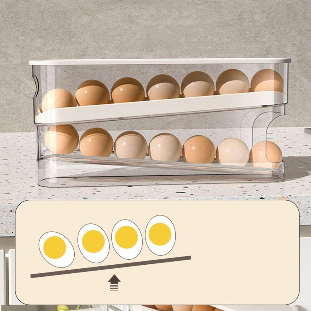 White Roll Off Egg Storage Rack Double-layer Egg Storage Box Rolling Egg Dispenser  for Household