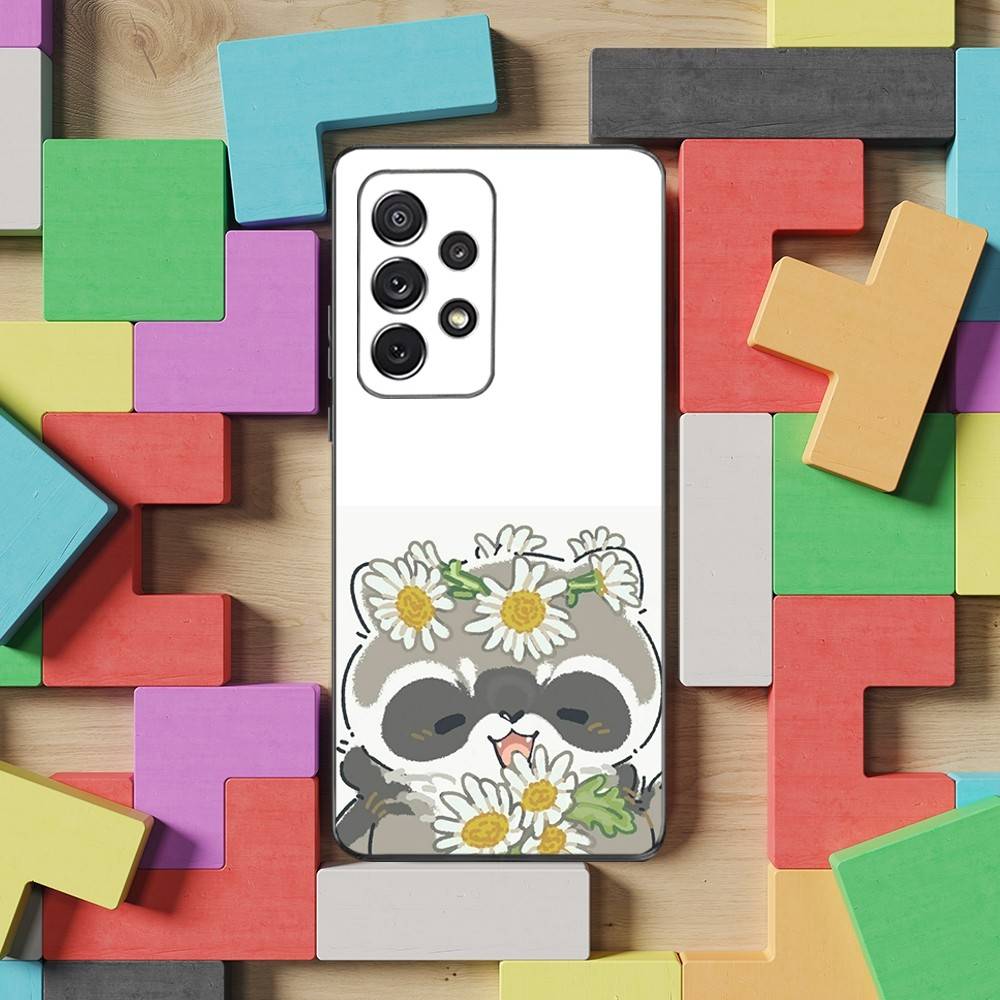 

Cute Art Raccoon Emoticons Phone For Samsung S22,Ultra,S25,S24,S23,FE,Plus,S21,S20,Lite,S10,S9,Soft Silicone Black SamsungS9Plus
