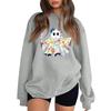 Women's Long Sleeve Neck Sweatshirt Loose Fit Casual Pullover Top, Color and Halloween Small Print