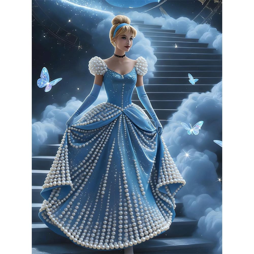 

Disney Pearl Painting Set Cinderella on The Cloud Staircase Exquisite and Sparkling Artwork Perfect for Home Wall Decoration and Handmade Gifts 35x45cm