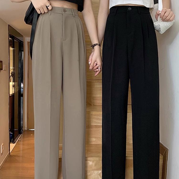 Milk Tea High Waist Wide-Leg Draped Trousers - Women's Floor-Length Casual Pants