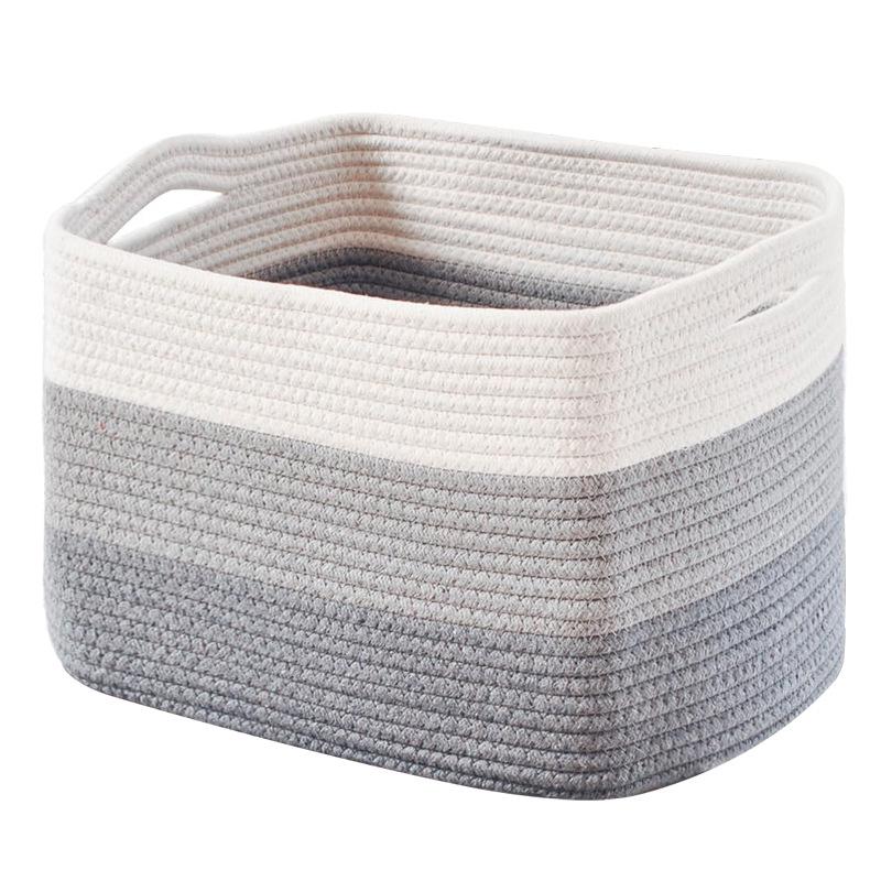 Rectangular Woven Storage Basket with Hollow Handles for Laundry and Toys
