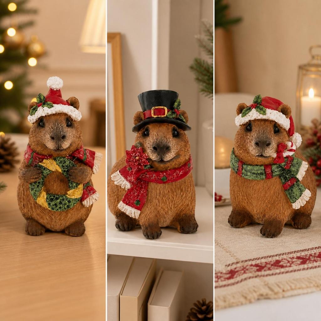 Capybara Resin Statue Compact Christmas Figurine for Entryway
