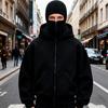 Men Balaclava Hoodie Zip-up Jacket with Mask Hooded Sweatshirt Wind Resistant Athletic Coat for Outdoor Sports Fitness Winter Daily Wear