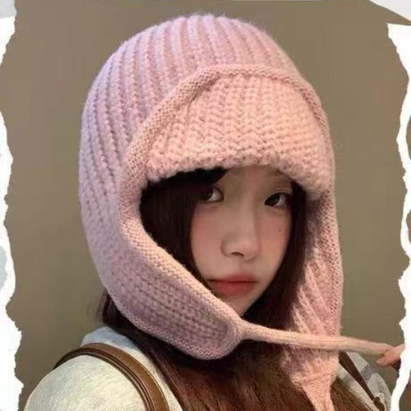Winter Atmosphere Ins Korean Style Knitted Woolen Hat for Women Autumn and Winter Warm Ear Protection Flight Hat Ski Thunder Hat