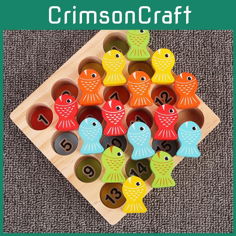 Kids Wooden Fishing Game With Magnetic Fish And Number Plates For Educational Fun