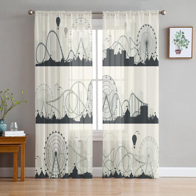 Cartoon Air Balloon Print Sheer Curtains For Living Room Bedroom Kitchen Home Hotel Decor Chiffon Tulle Window Panel Curtain