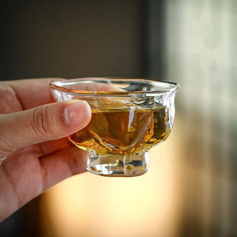 2Pcs/Lot Japanese Hammer Pattern 60ml Small Capacity Glass Tea Cup Tea Appreciateing Cup Kung Fu Tea Accessories Crystal Tea Cup