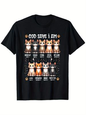 God Says I Am Christian Bible Verse Cat Lover Christian TShirt 100 Cotton ONeck Short Sleeve Summer Casual Unisexs Tshirt