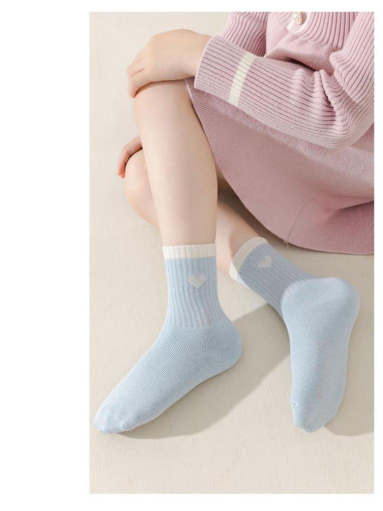 Girls’ Boneless Cotton Mid-Calf Socks - Breathable, Deodorant, Spring/Autumn Style