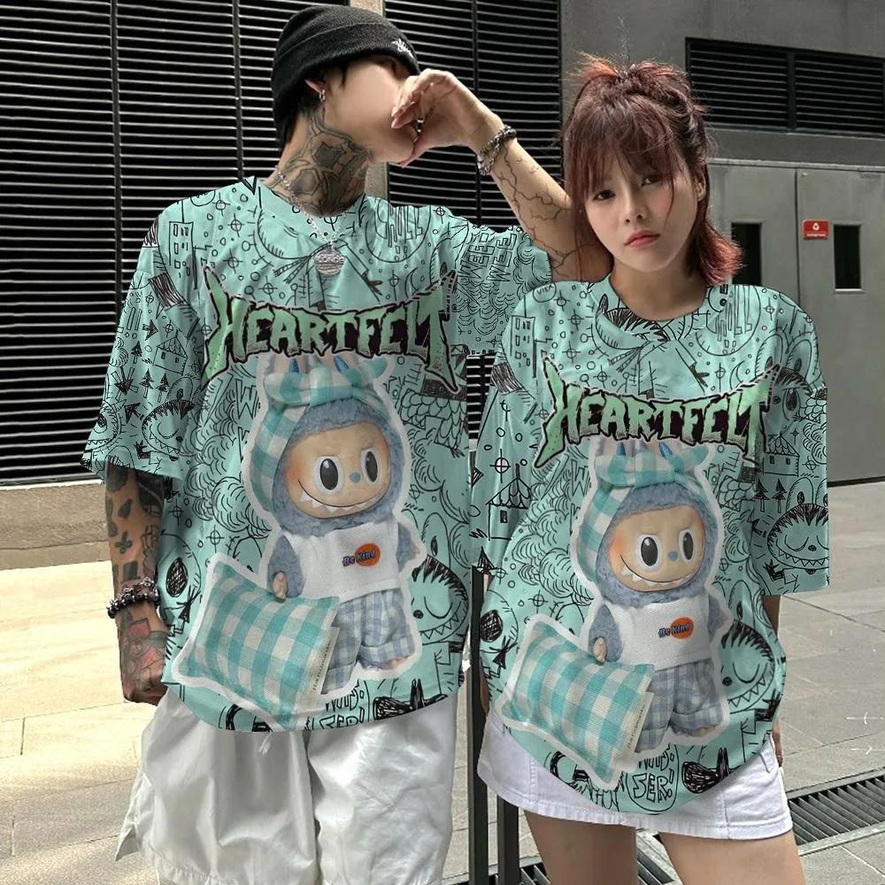 Sommer Rundhals 3D Labubu Musterdruck Top Modische Lässige Kurzarm Herren- und Damen-Paar Unisex T-Shirts