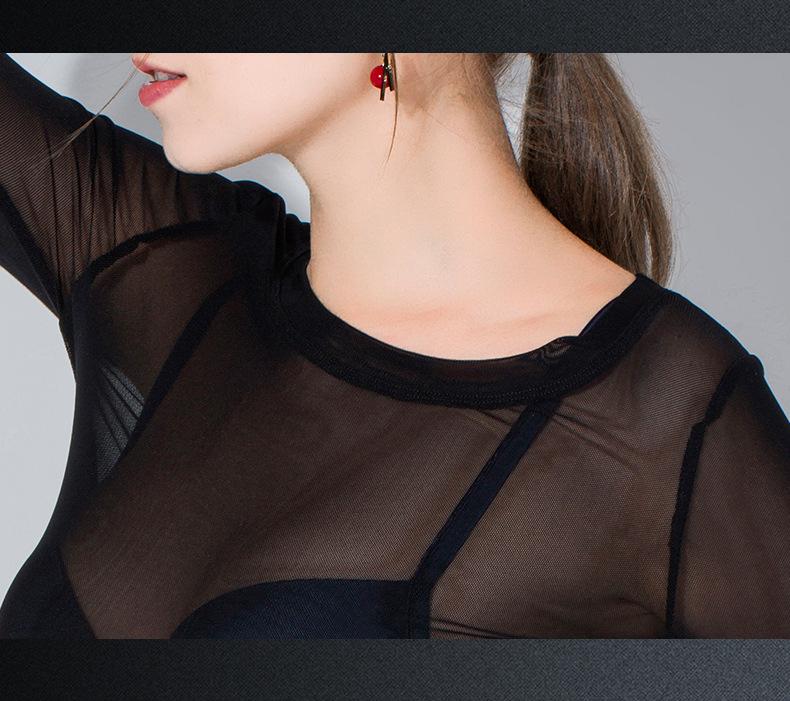 Dames Doorzichtig Kant Cropped Top - Lange Mouwen, Ronde Hals Mesh T-shirt voor Layering met Rokken