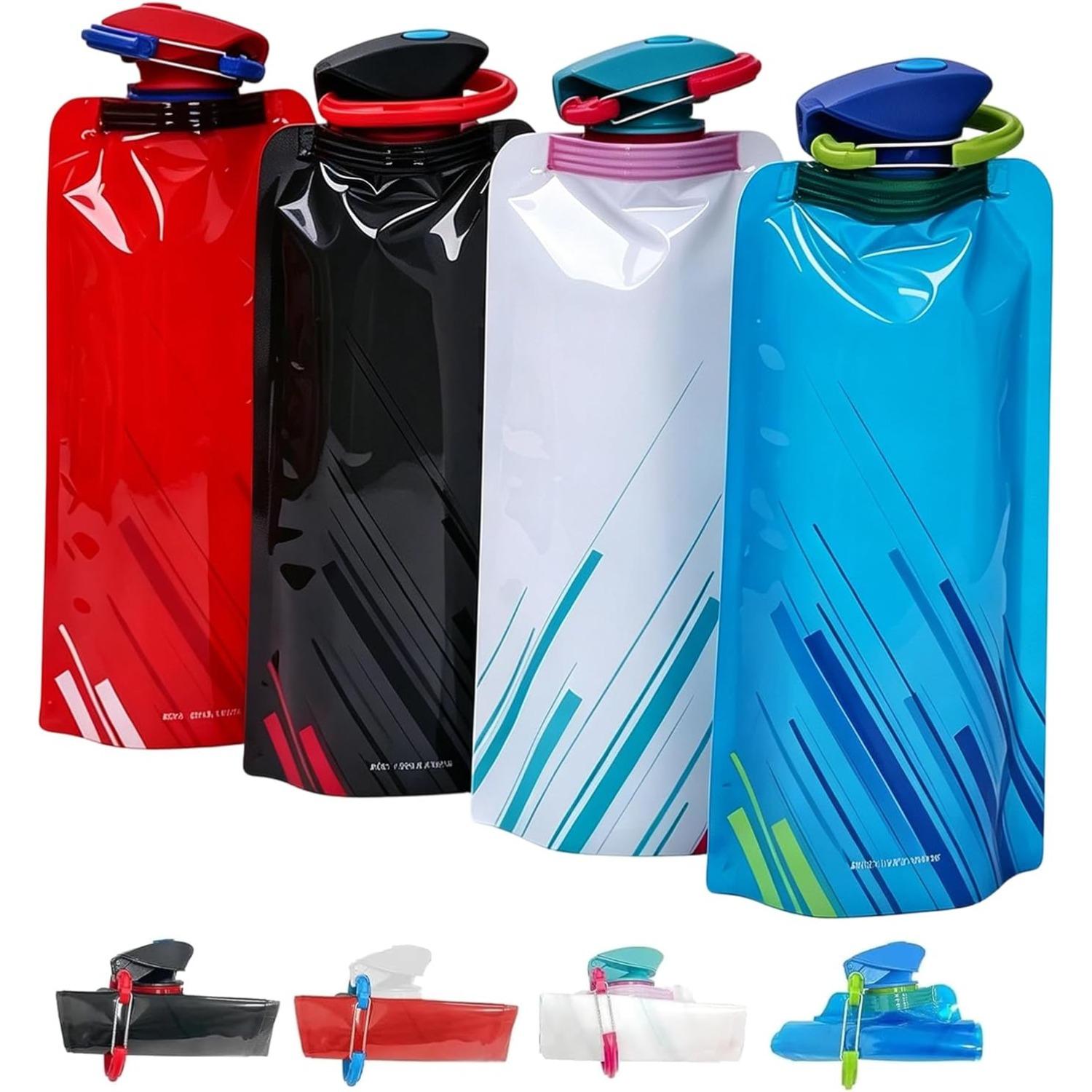 4 Pack Collapsible Water Bottles for Travel, 24oz(700 ml) Foldable Water Bottle with Leakproof Lid, Food-Grade Silicone Portable Reusable BPA-Free 4PCS