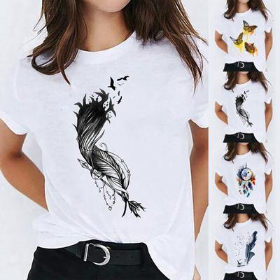 Plus Size Women Short Sleeve Printed V-Neck Tops Tee T-Shirt Blouse