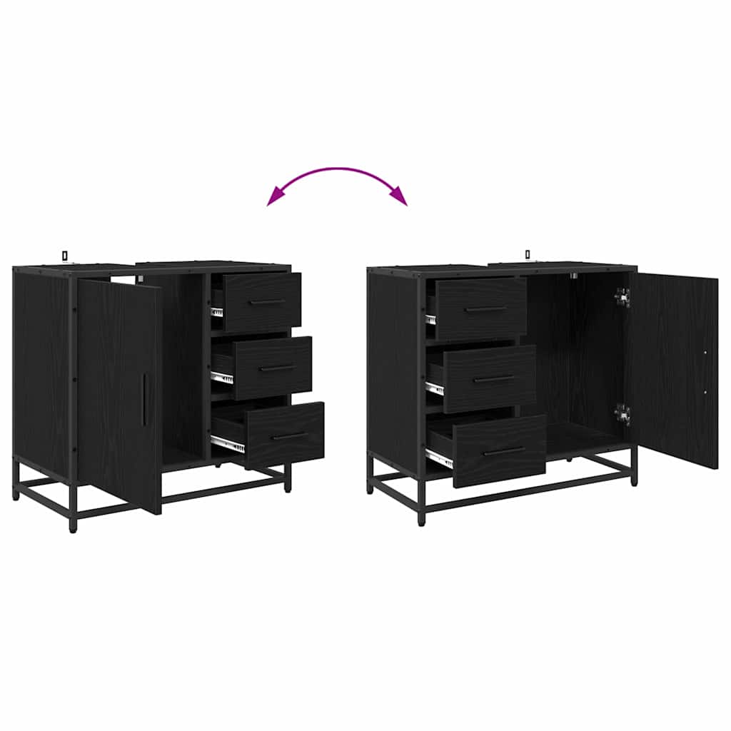 Bathroom Furniture Set 3 Pcs Black Oak Effect Particleboard