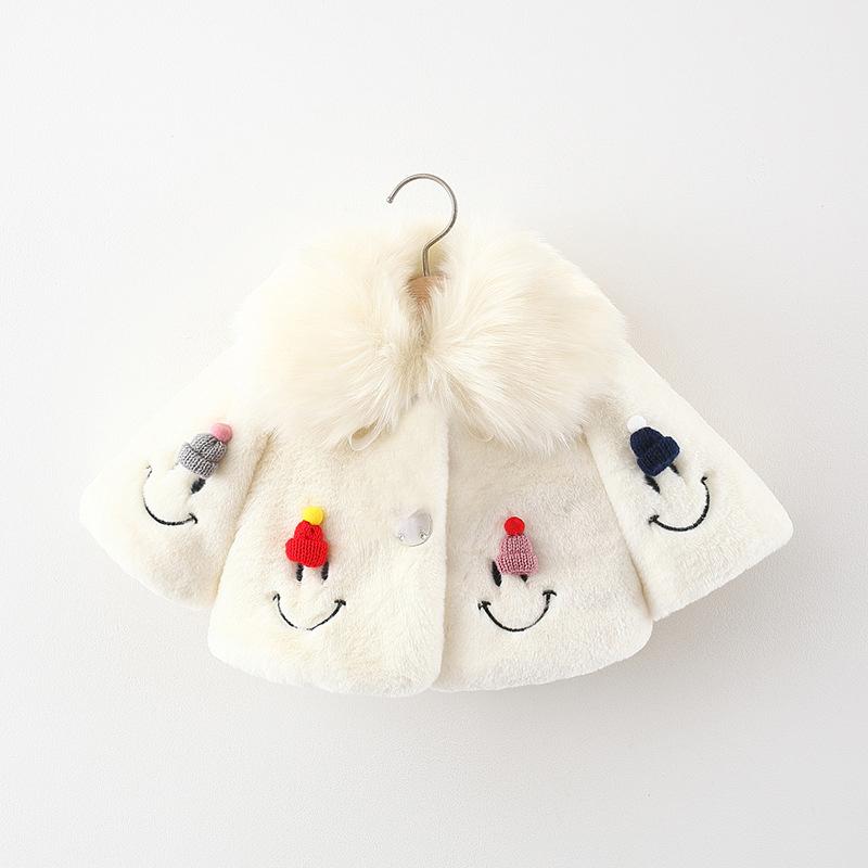 Baby Girl s Woolen Coat with Turn-down Collar Windproof Cotton Shell 1-Year-Old Birthday Gift Winter Cloak 1-5Year&1-2Year=80cm белый