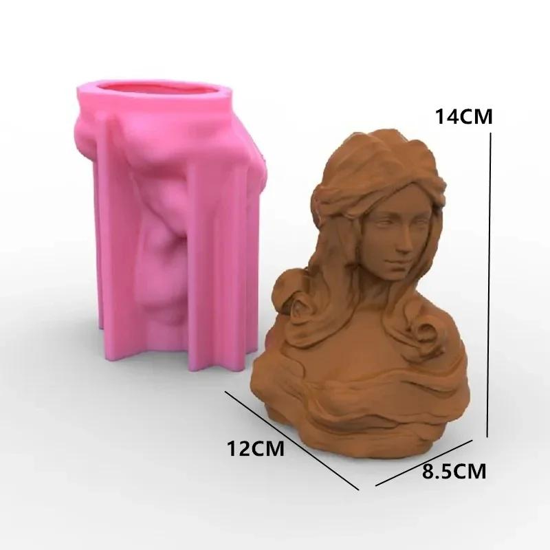 2D/3D Handheld Flower Goddess Woman Candle Silicone Mold Curling Flower Virgin Mary Resin Mold Female Gypsum Mold Home Decor