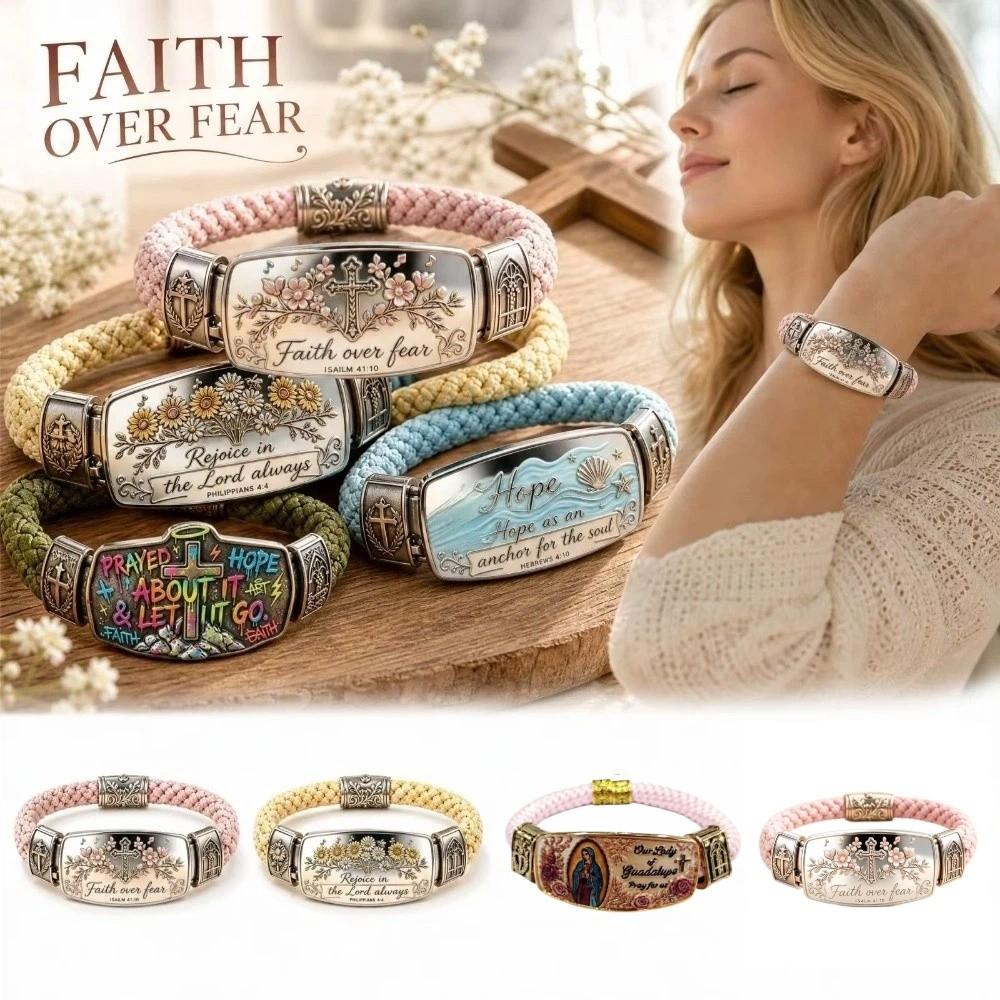 Fede Sopra la Paura Croce Bracciale Fede Acciaio Inossidabile Bracciale Scrittura Fede Raduno Fede
