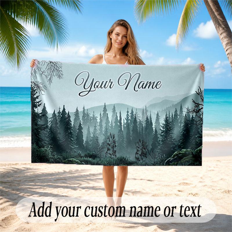 Mushroom Forest Theme Soft Beach Towel Personalized Custom Name Text Towel Portable for Beach Pool Travel