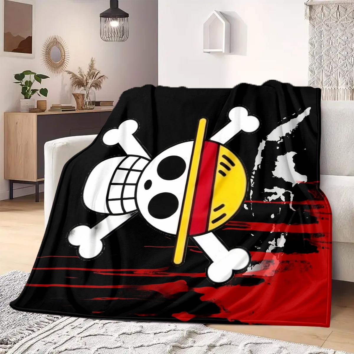ONE PIECE Straw Hat Pirates Print Blanket Warm Comfortable Flannel Blanket Suitable for Bedrooms,Sofas, Beds,Chairs -QIAO111 75x90cm