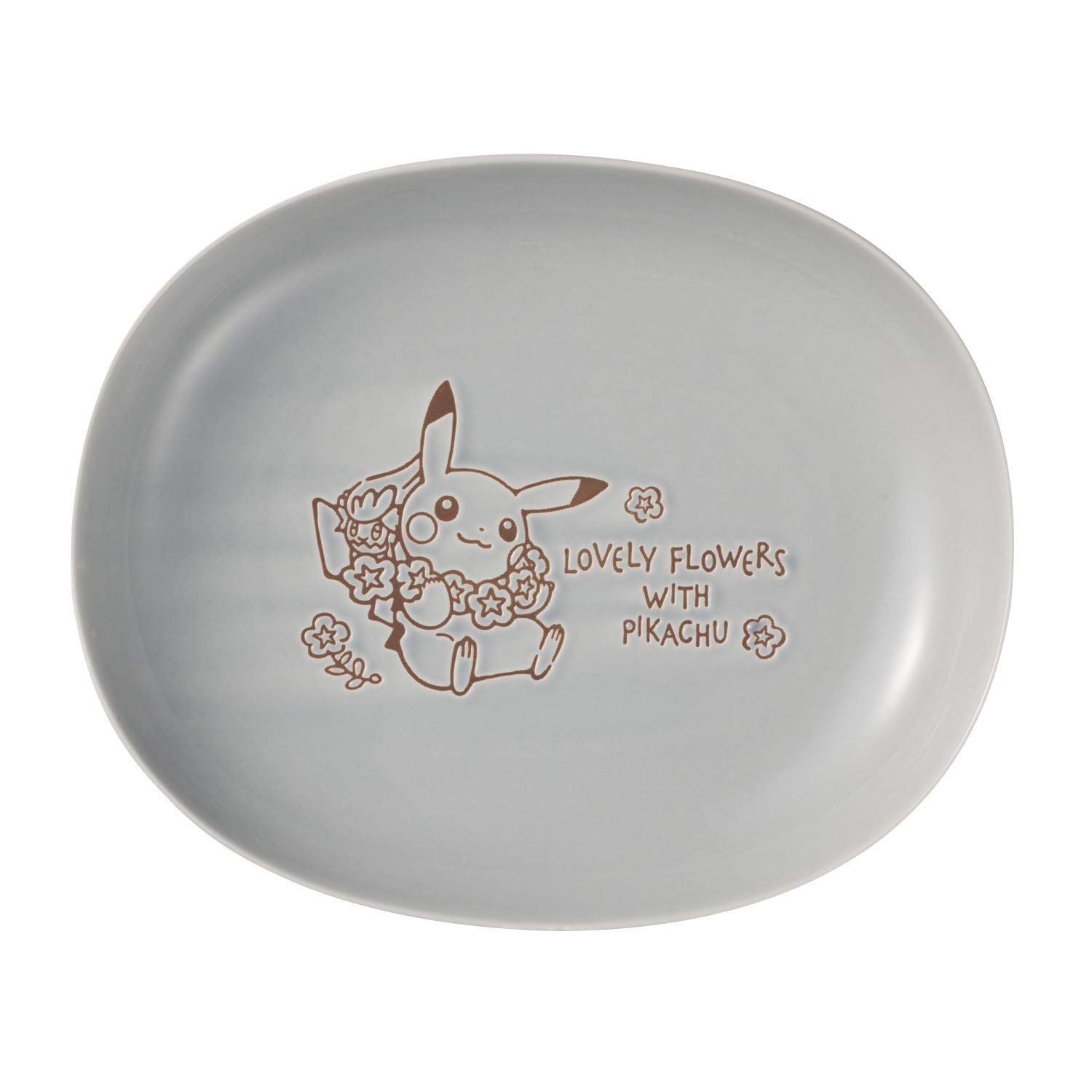 

Center Original Oval Lovely Flowers with Blue Gray Pokémon Bowl, Pikachu,