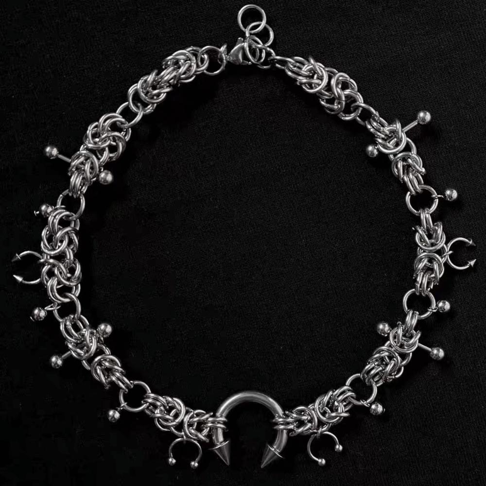 Stainless Steel Punk Choker Necklace Rivet Horseshoe Spiked Gothic Necklace  Gifts