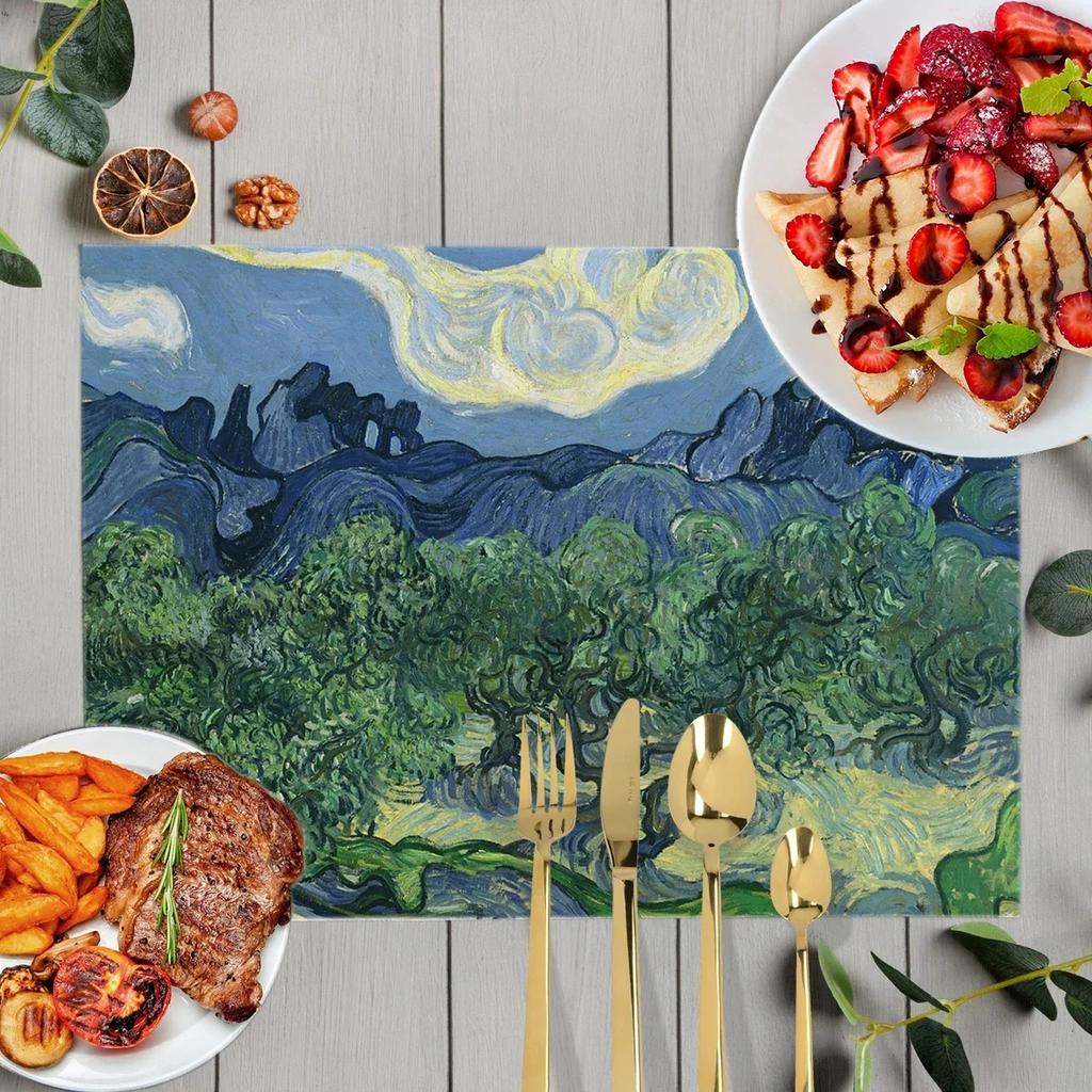 Oil Painting Art Placemat Van Gogh Sunflower Countryside Style Printed Dining Table Tableware Insulation Mat Home Decoration