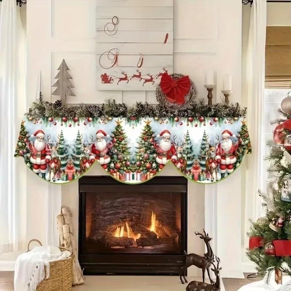 Santa Claus Mantel Topper Snow Landscape Xmas Mantel Decor Fireplace Shelf Cover Winter Holiday
