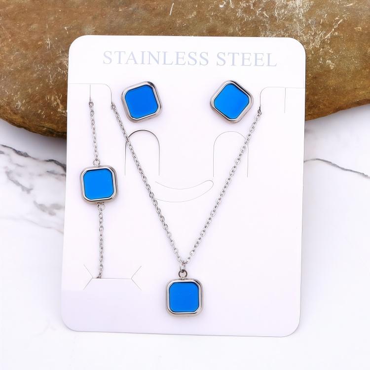 Stainless Steel 18k Gold Plated Tarnish Free Square Shell Necklace Earrings Bracelet Set for Women Wedding Party Jewlery Suit