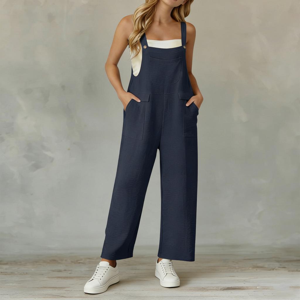 Womens Casual Wide Leg Jumpsuits Summer Spaghetti Strap Sleeveless Loose Long Pant Rompers With Pockets