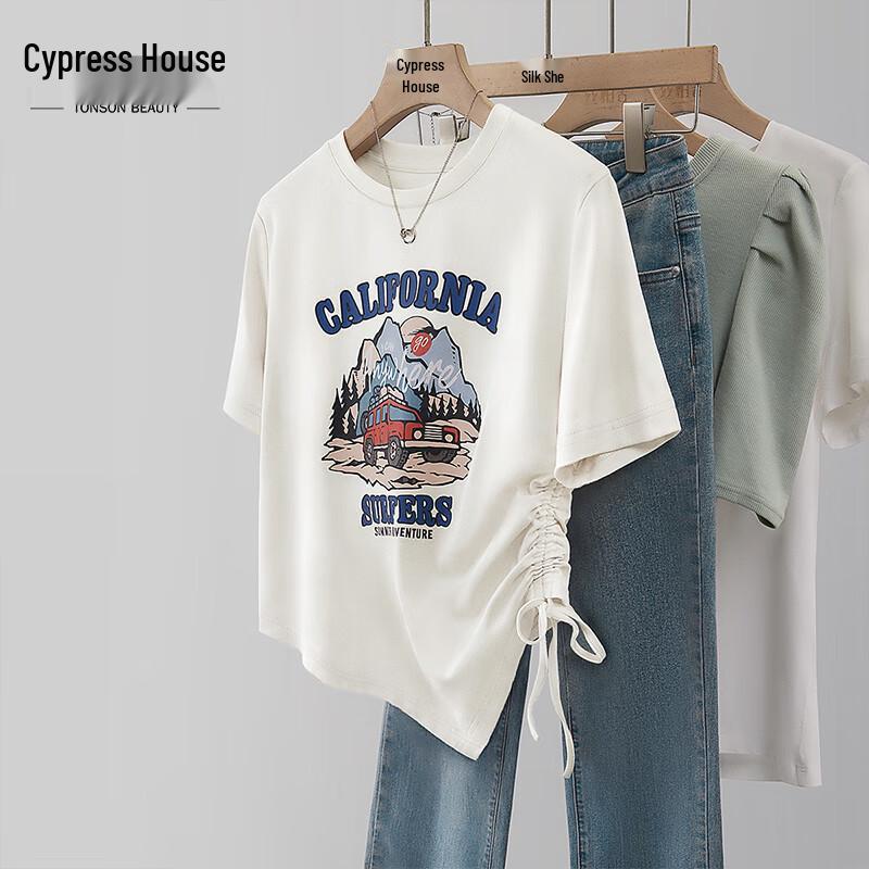 Женская футболка CYPRESS 2026 Лето Неправильный Графический Принт Короткий Рукав XXL