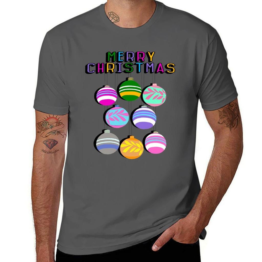 Merry Christmas Retro Bauble Design Tshirt Big Size Short Sleeve Casual Top