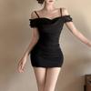 New Arrivals Open Run Princess Style Off Shoulder Chiffon Dress Slender Look